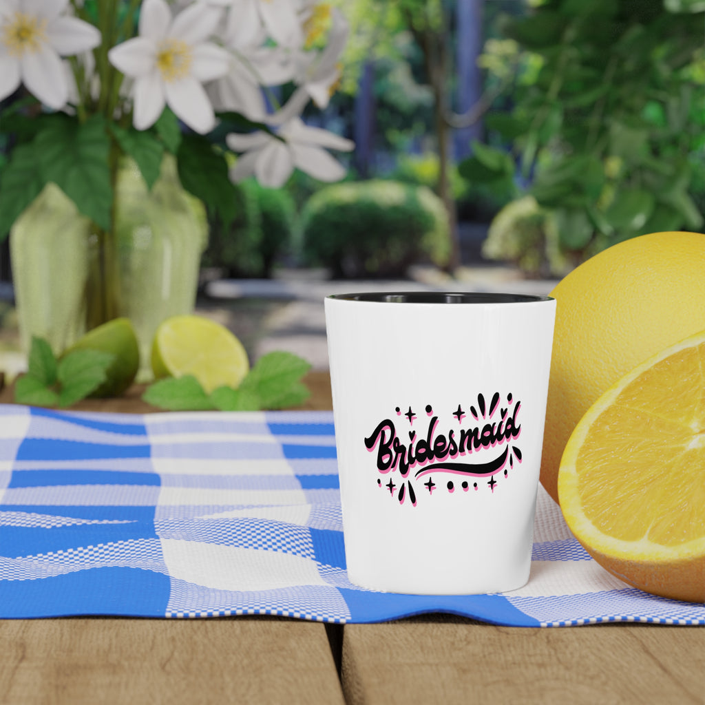 "Bridesmaid" Sparkle Script Ceramic Shot Glass - Bachelorette Party Keepsake