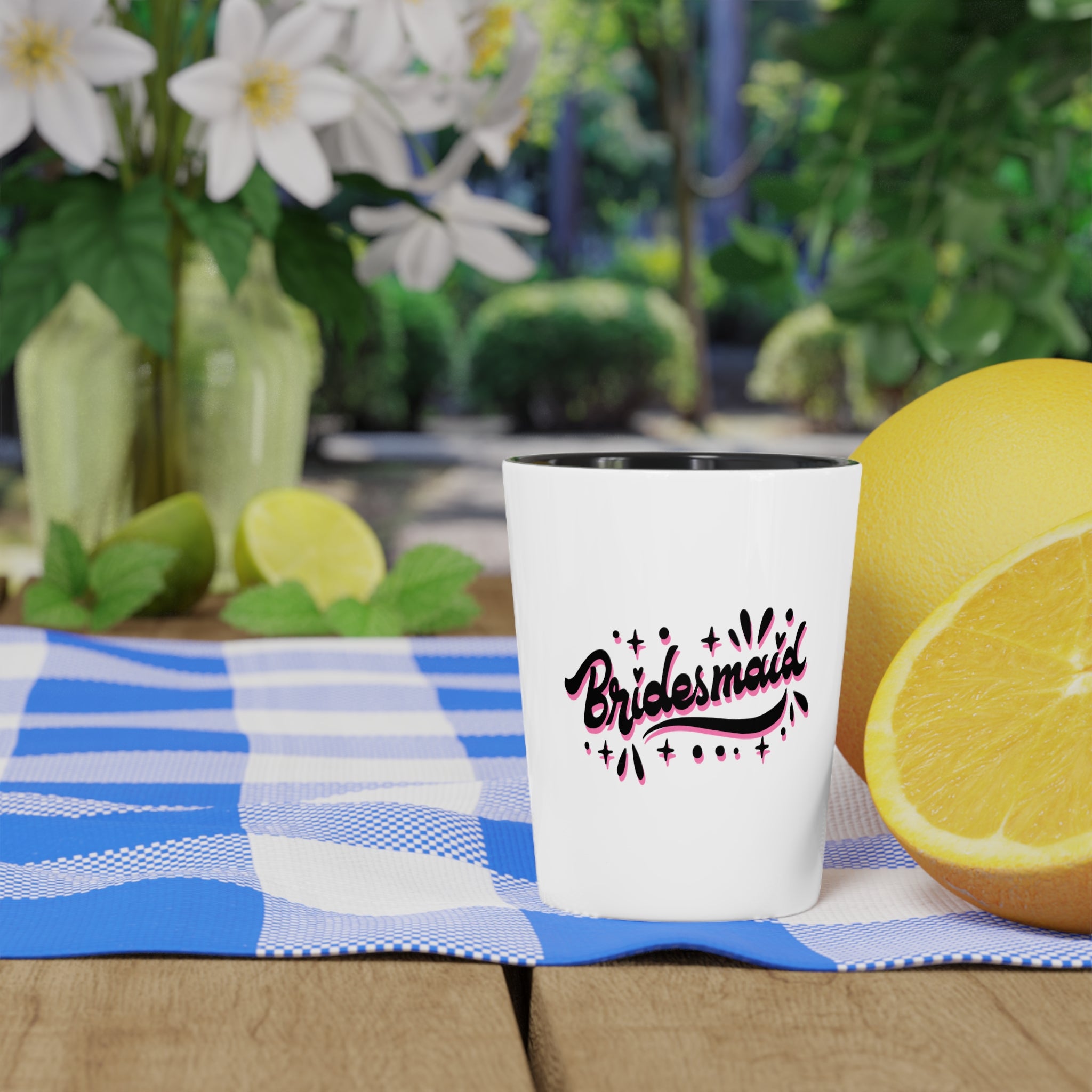 "Bridesmaid" Sparkle Script Ceramic Shot Glass - Bachelorette Party Keepsake