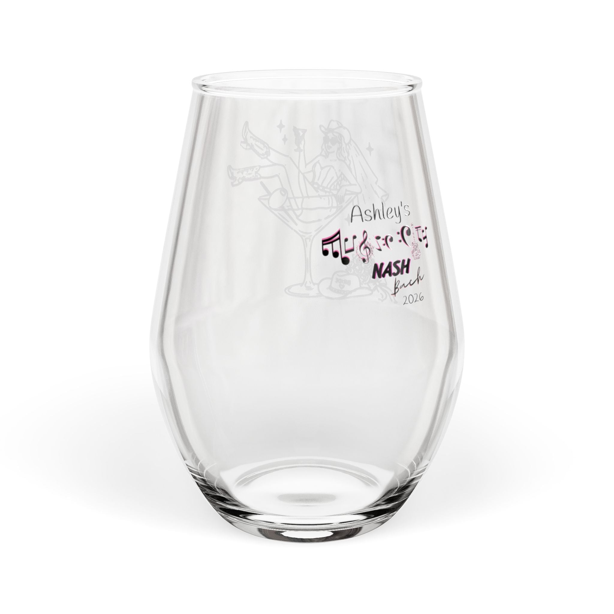 "Music City© Nash Bach" Stemless Wine Glass – Bachelorette Party Glass