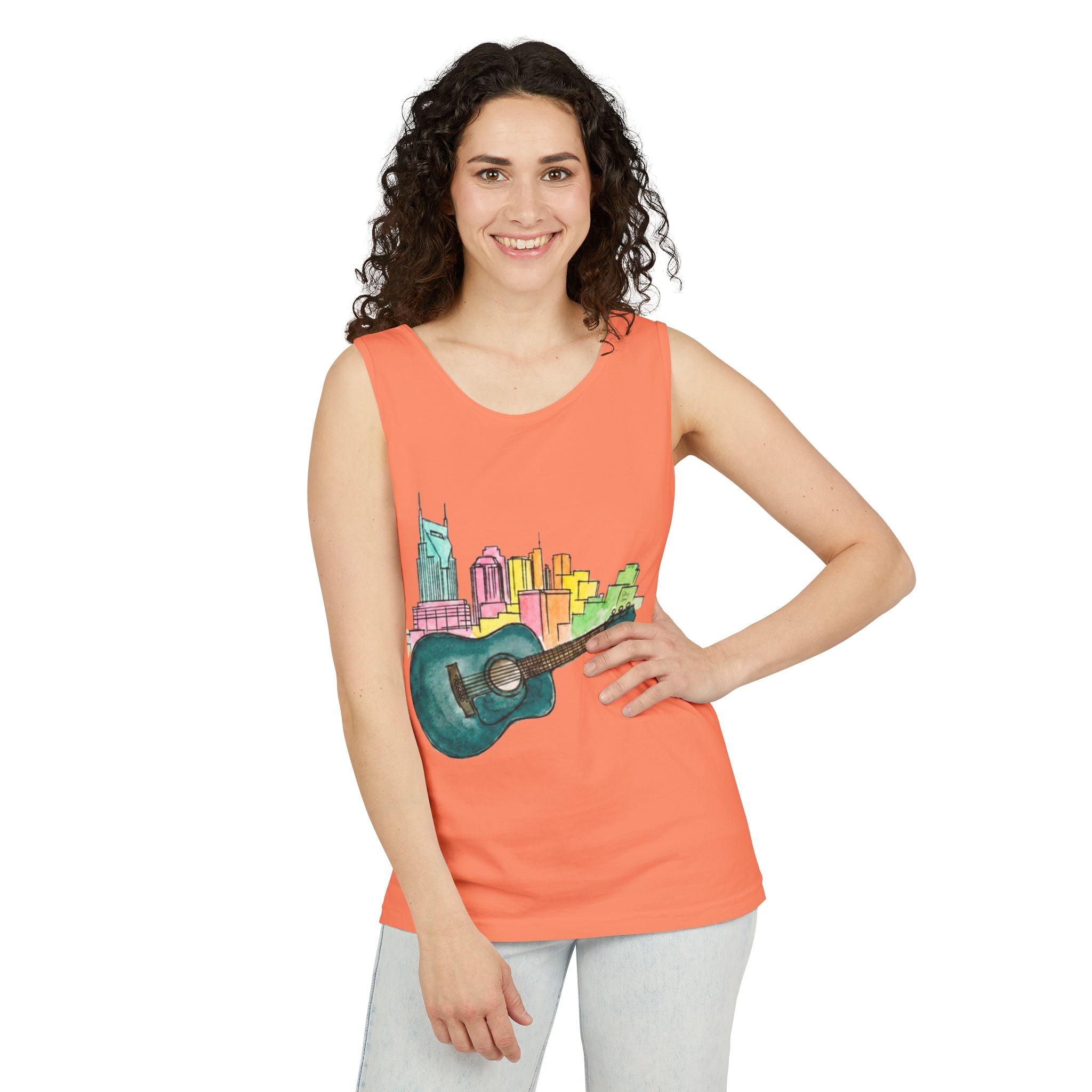 "Acoustic Music Cityscape" Watercolor Tank Top