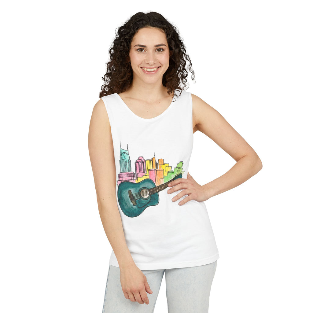 "Acoustic Music Cityscape" Watercolor Tank Top