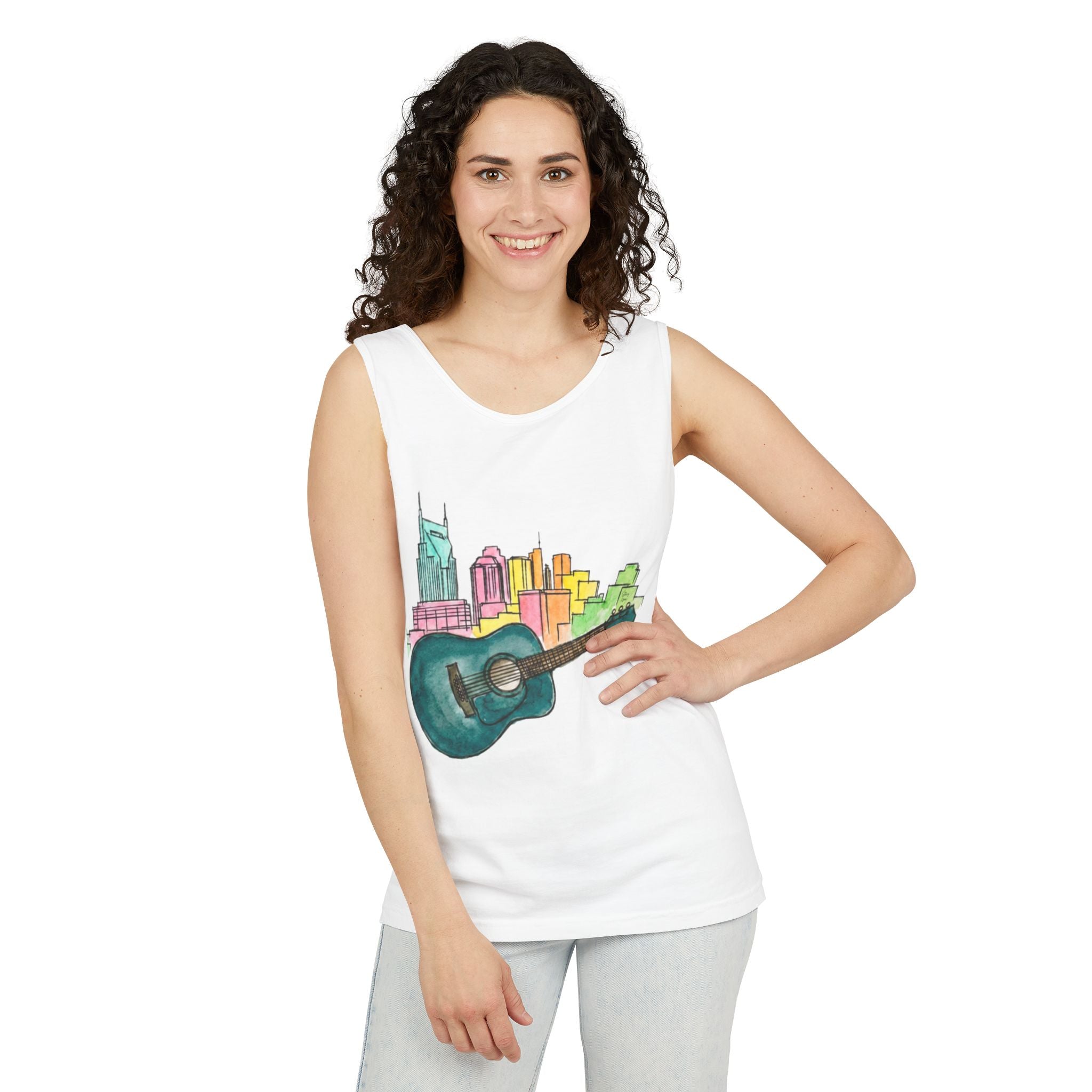 "Acoustic Music Cityscape" Watercolor Tank Top