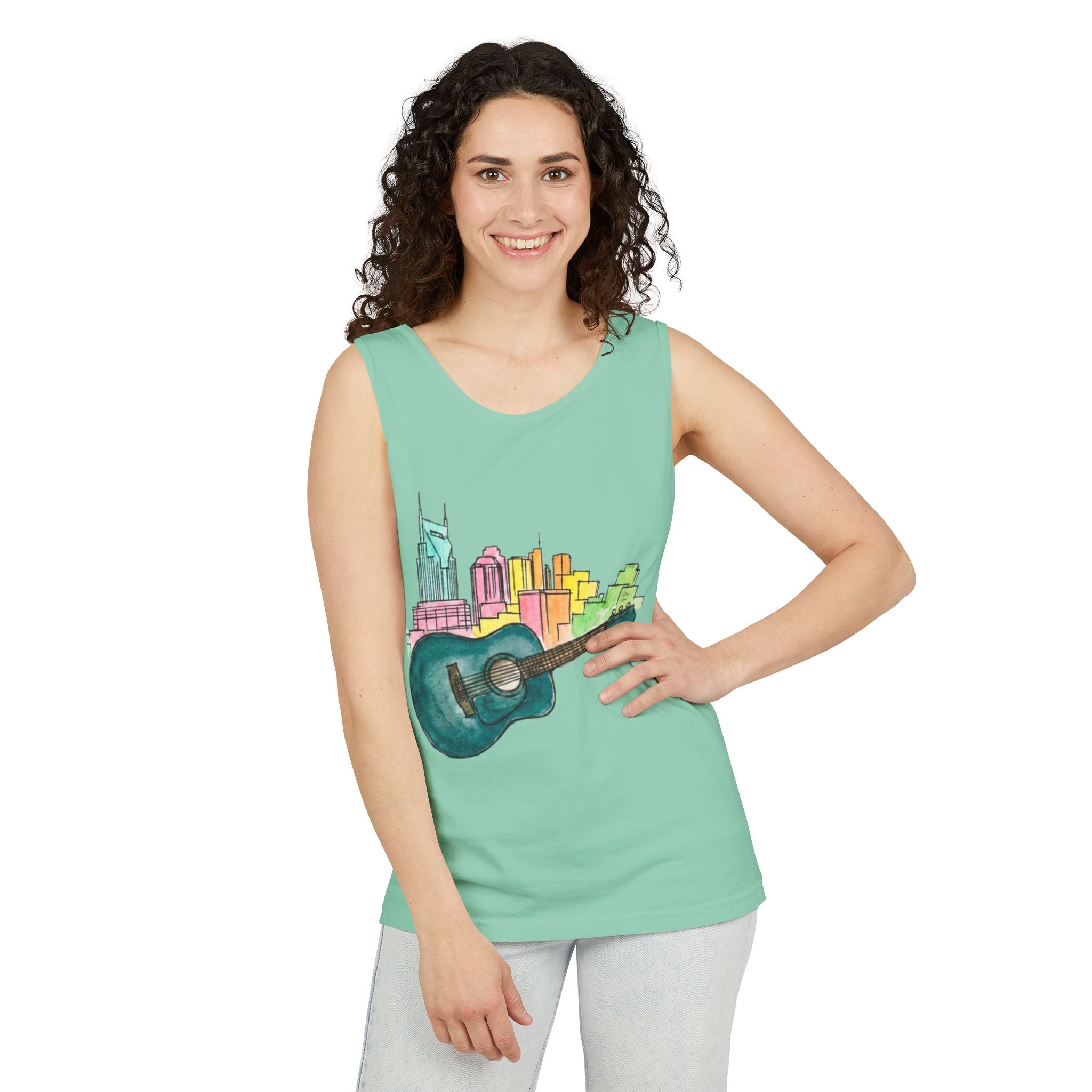 "Acoustic Music Cityscape" Watercolor Tank Top