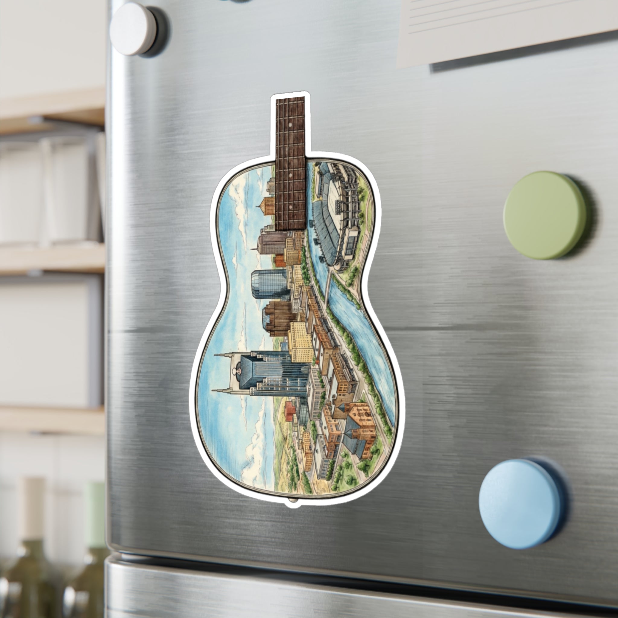Music City Illustrated Guitar Skyline Kiss-Cut Decal