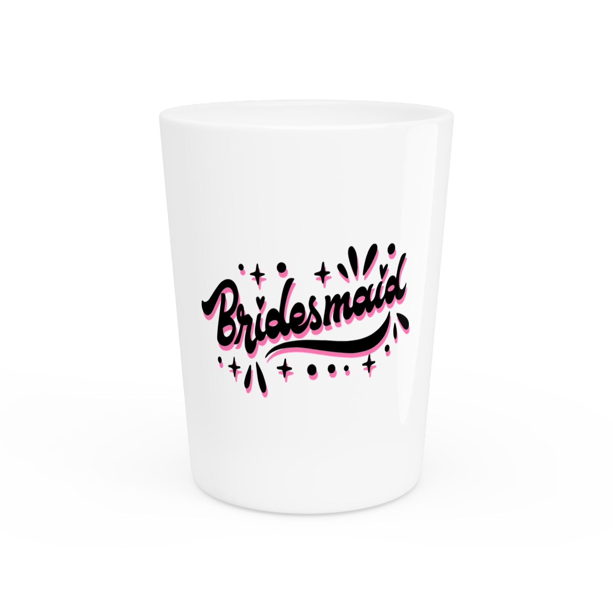 "Bridesmaid" Sparkle Script Ceramic Shot Glass - Bachelorette Party Keepsake