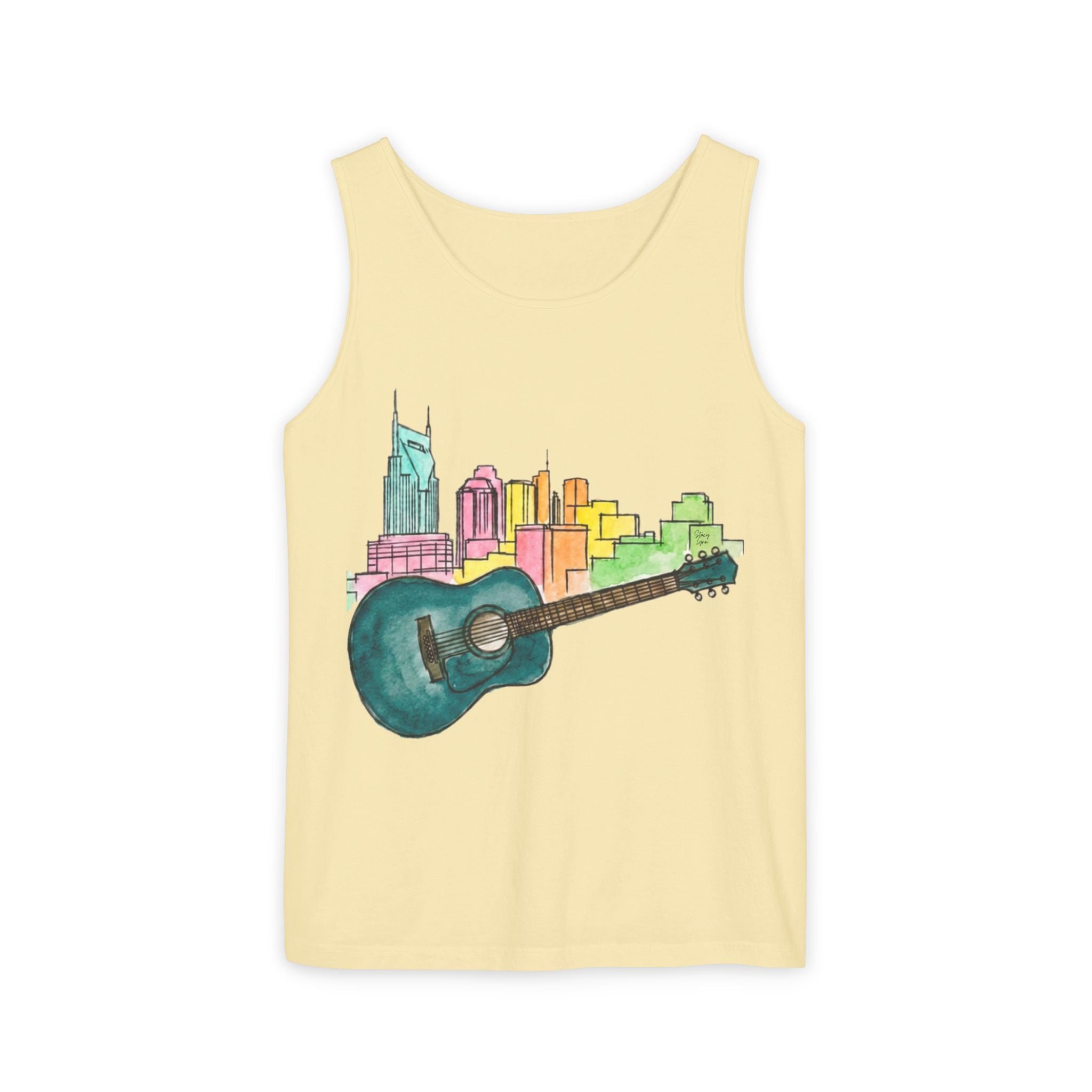 "Acoustic Music Cityscape" Watercolor Tank Top
